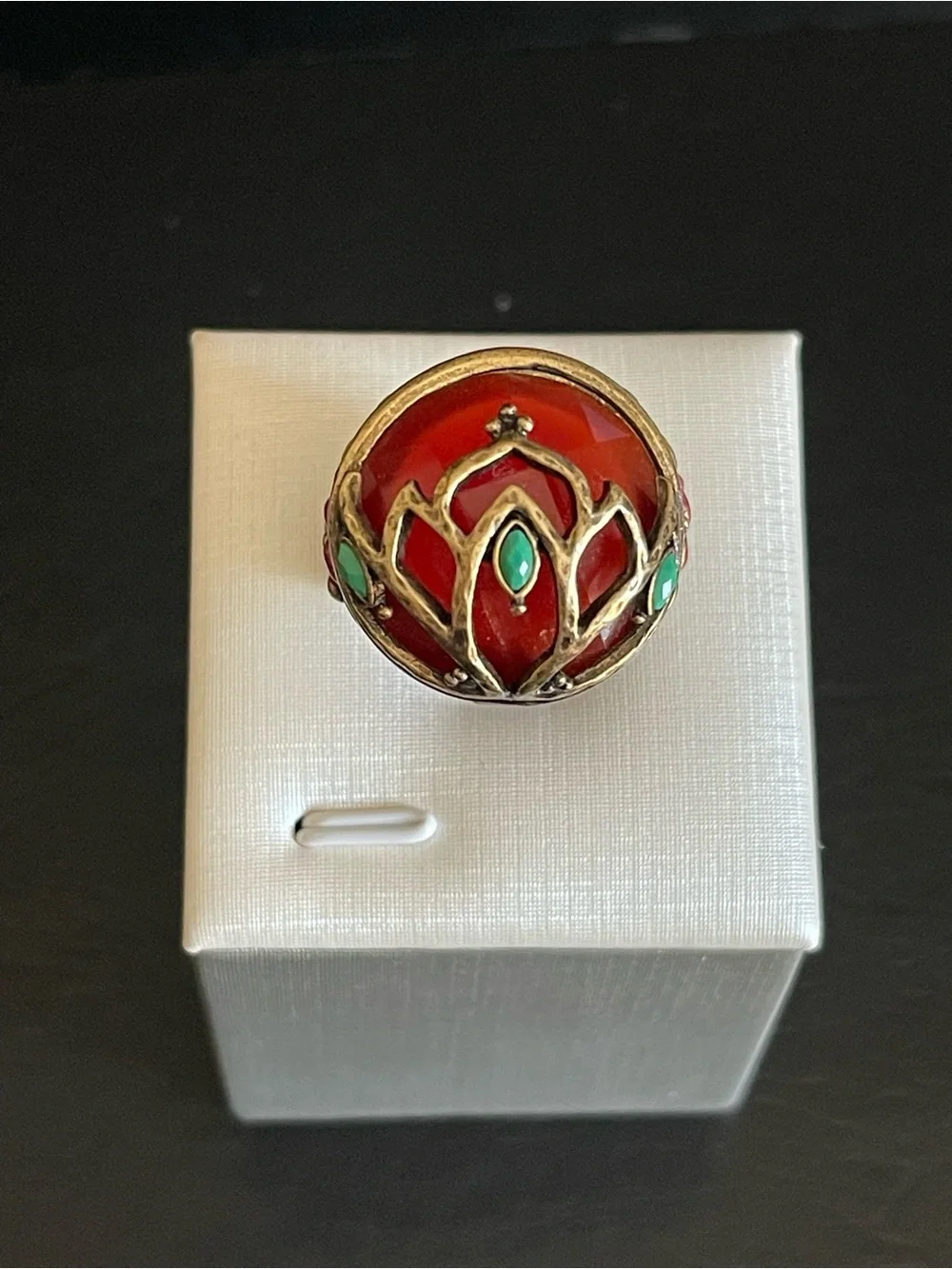 Vintage brass & red agate Statement Ring.